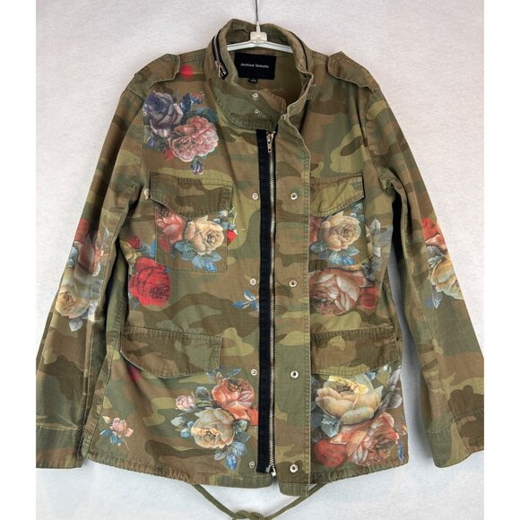 Floral Camouflage Military Style Jacket Jealous Tomato Utility Zipper Snap - Picture 4 of 14